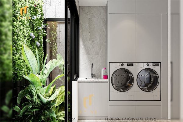 Phối cảnh phòng giặt tầng 2 biệt thự nhà chị Diễm