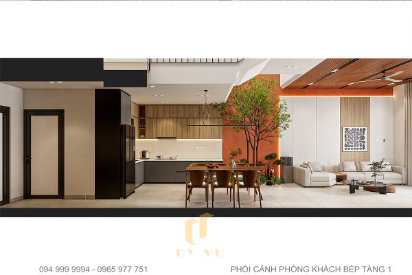 Nhà anh Hợp - Phối cảnh mặt cắt khách - bếp