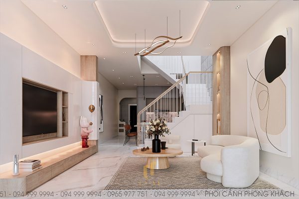 Không gian phòng khách được trang trí với tone màu ấm đầy ngọt ngào