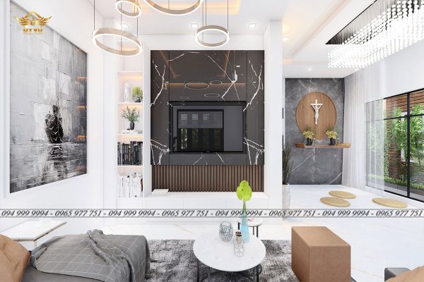 Phối cảnh phòng khách view 1 biệt thự chị Thương