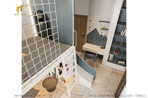 Phối cảnh phòng ngủ con 1 tầng 2 rộng rãi