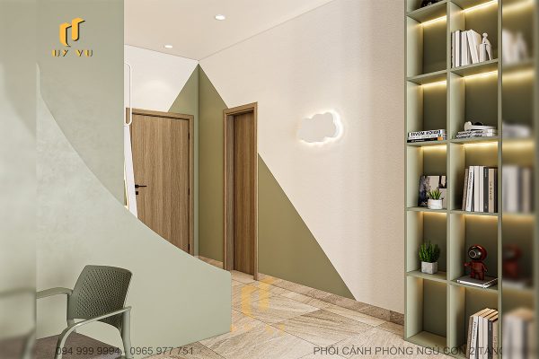 Phối cảnh phòng ngủ con 2 tầng 2 biệt thự chị Diễm