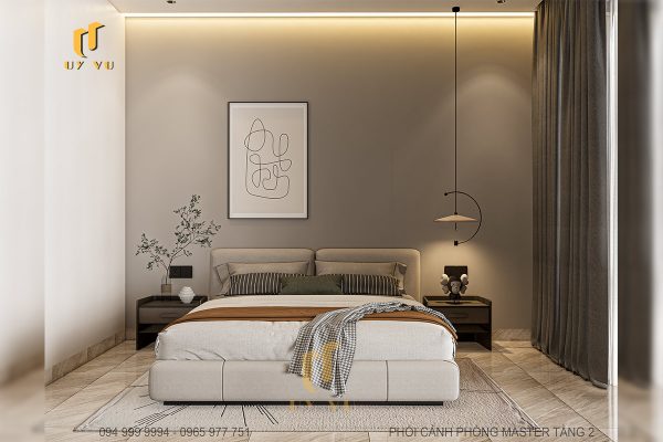 Phối cảnh phòng ngủ Master tầng 2 biệt thự chị Diễm