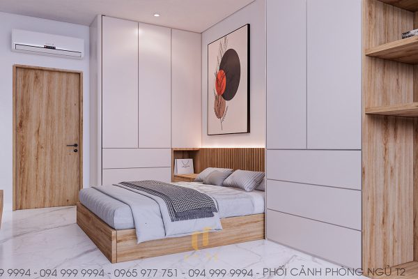 Phong ngủ tầng 2 với thiết kế tối giản