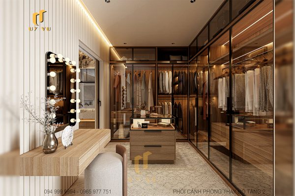 Phối cảnh phòng thay đồ tầng 2 biệt thự chị Diễm