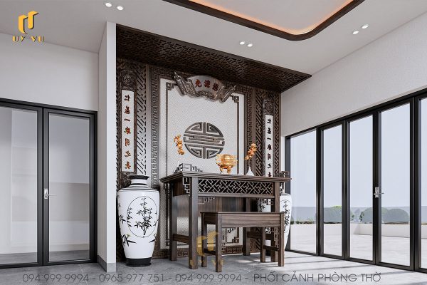 Phối cảnh phòng thờ biệt thự anh Vỹ