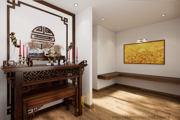 Không gian thờ phụng trang nghiêm tại nhà phố T'House 3 tầng không gian xanh Đà Nẵng