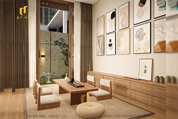 Phối cảnh phòng trà tầng 1 của biệt thự nhà chị Diễm