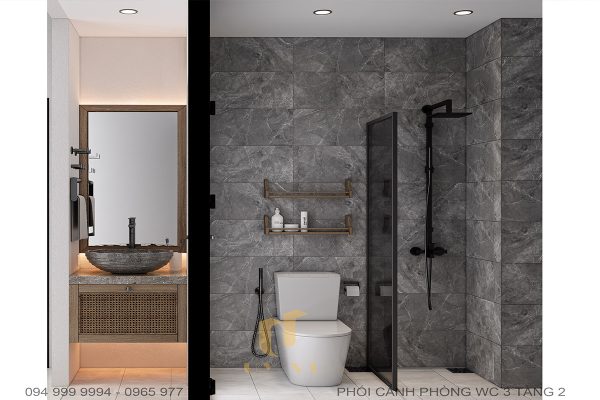 Nhà vệ sinh 3 với các không gian được ngăn cách riêng biệt, đảm bảo chức năng của từng khu vực