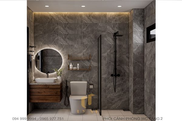 Nhà vệ sinh 2 có thiết kế hiện đại tương tự nhà vệ sinh 1