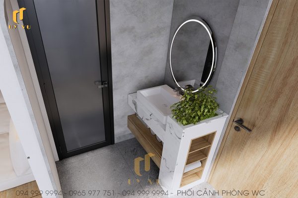 Phối cảnh phòng WC từ trên xuống biệt thự anh Vỹ