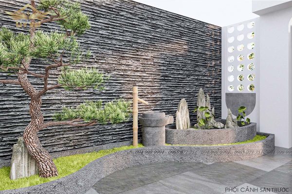 Phối cảnh nhà anh Hà - hòn non bộ