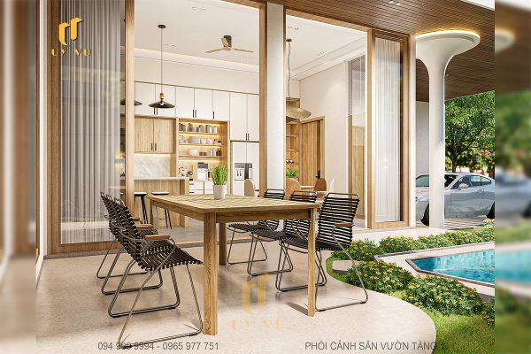 Phối cảnh sân vườn tầng 1 rộng rãi