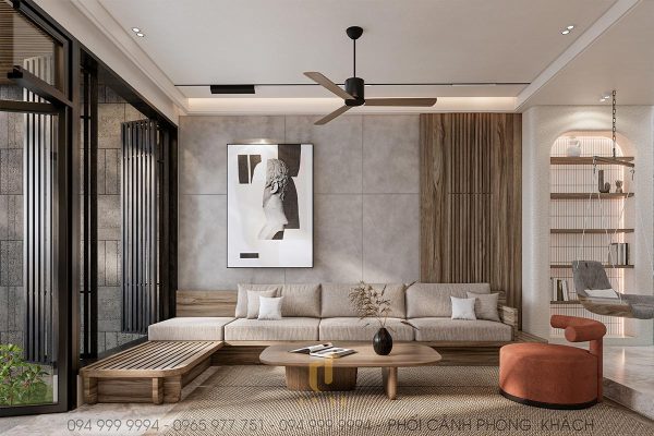 Nội thất trong phòng khách được bố trí tinh tế, hài hoà