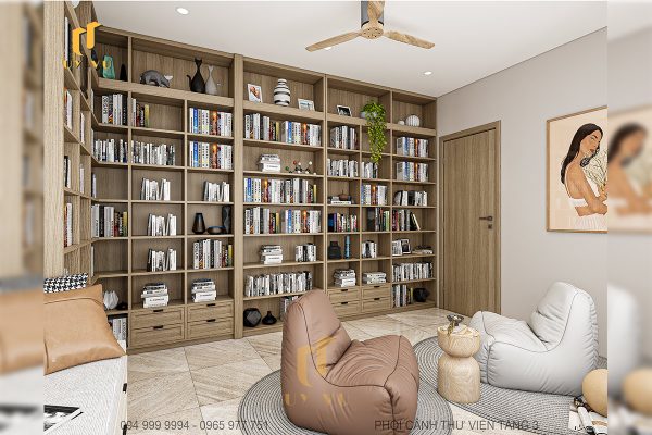 Phối cảnh thư viện tầng 3 biệt thự chọ Diễm
