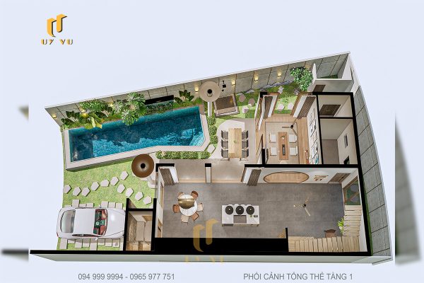 Phối cảnh tổng thể tầng 1 biệt thự chị Diễm