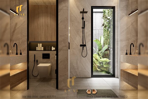 Phối cảnh trong phòng tắm Master tầng 2 nhà chị Diễm