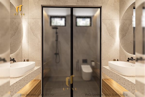 Phối cảnh WC ngủ của con tầng 2 biệt thự chị Diễm