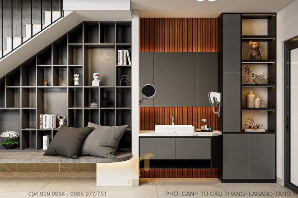Nhà anh Hợp - Phối cảnh tủ cầu thang