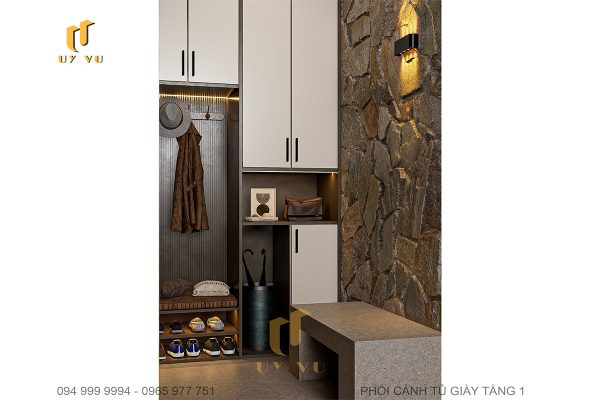 Phối cảnh tủ giày tầng 1 nhỏ gọn, tiện ích
