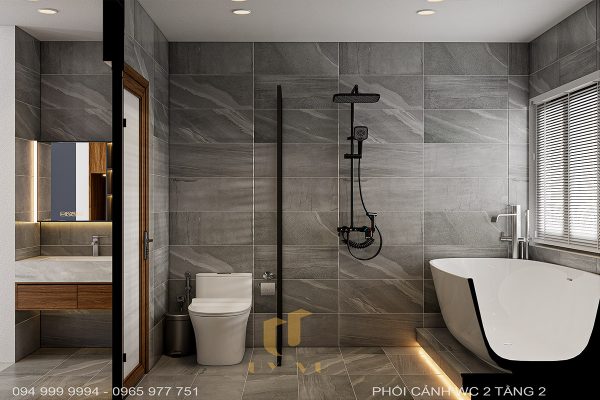Phối cảnh nhà anh Tiến - Không gian WC tầng 2