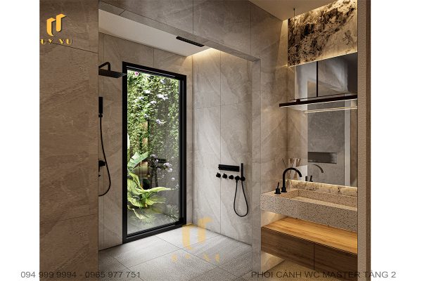 Phối cảnh WC Master tầng 2 biệt thự hiên đại nhà chị Diễm
