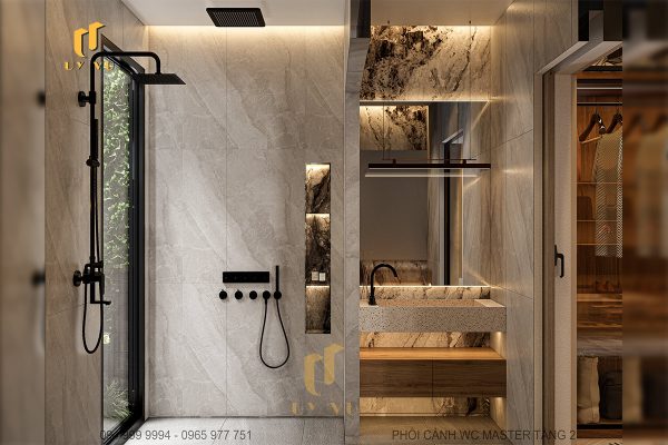 Phối cảnh WC Master tầng 2 biệt thự nhà chị Diễm