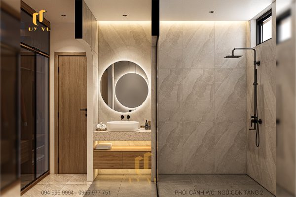 Phối cảnh WC ngủ của con tầng 2 biệt thự chị Diễm