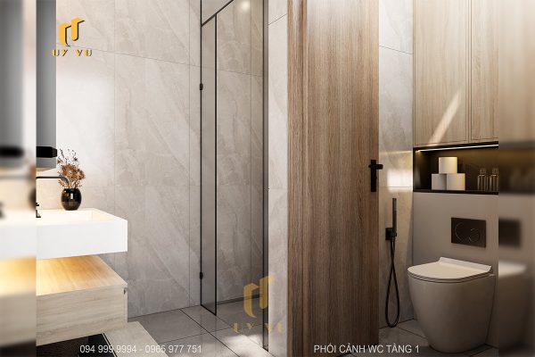 Phối cảnh WC tầng 1 hiện đại