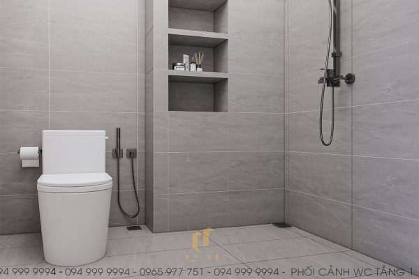 Wc tầng 1 với gam màu trung tính nhẹ nhàng