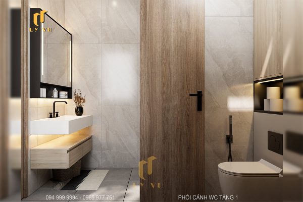 Phối cảnh WC tầng 1 tiện nghi