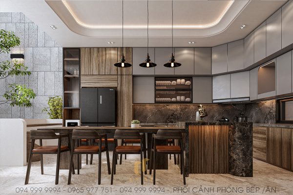 Phòng bếp trang bị đầy đủ nội thất, tiện nghi