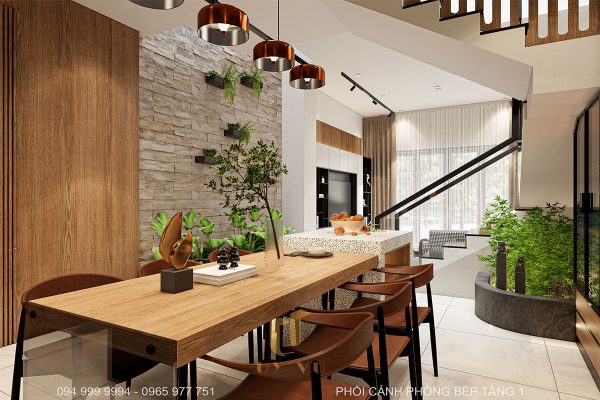 Khu vực bàn đảo bếp đơn giản, thanh lịch