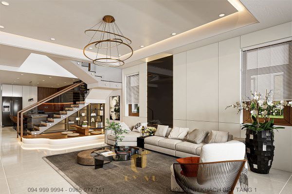 Phối cảnh phòng khách nhà anh Tiến