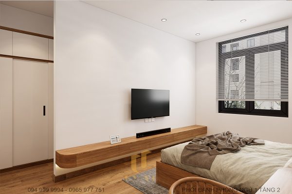 Tủ quần áo được bố trí ở khu vực riêng biệt tạo sự rộng rãi cho căn phòng