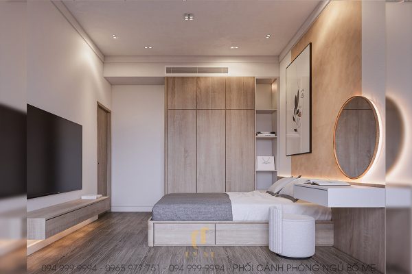 Phòng ngủ của bố mẹ khoác lên mình gam màu trắng nhẹ nhàng, tinh tế