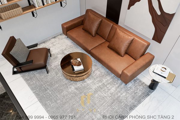 Phòng sinh hoạt chung được bố trí đầy đủ tiện nghi như bàn ghế, kệ sách