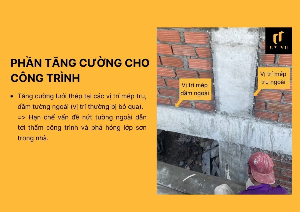 BÁO GIÁ XÂY DỰNG PHẦN THÔ TẠI ĐÀ NẴNG Tăng cường lưới thép tại các vị trí mép trụ, dầm tường ngoài