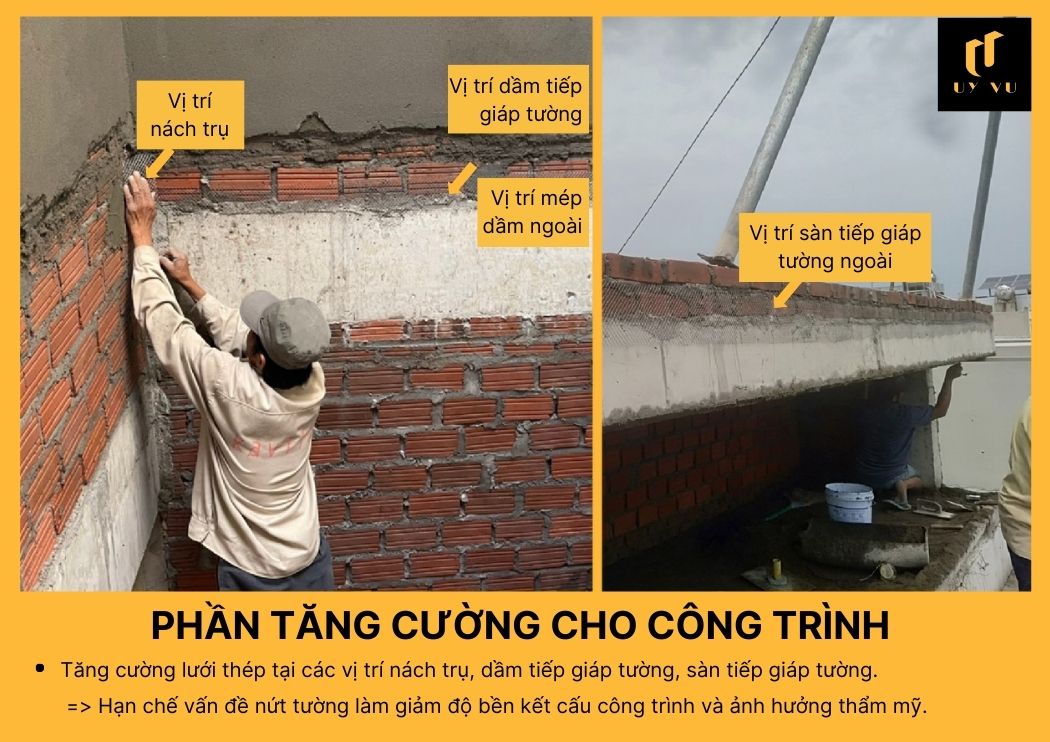 BÁO GIÁ XÂY DỰNG PHẦN THÔ TẠI ĐÀ NẴNG Tăng cường lưới thép tại các vị trí nách trụ, dầm tiếp giáp tường