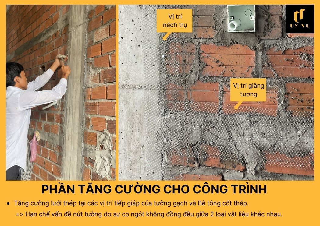 BÁO GIÁ XÂY DỰNG PHẦN THÔ TẠI ĐÀ NẴNG Tăng cường lưới thép tại các vị trí tiếp giáp