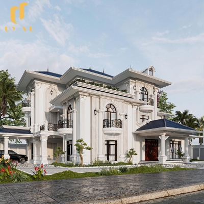 Thiết kế phối cảnh mặt tiền biệt thự anh Hiếu