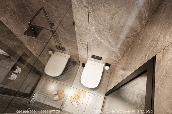 Khu vực vệ sinh tại WC tầng 2 được thiết kế đơn giản, sạch sẽ