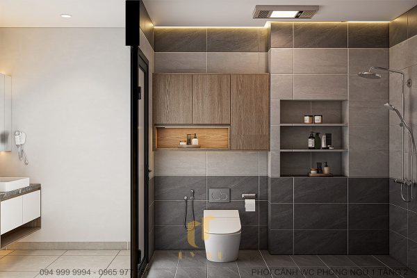 Phối cảnh nhà anh Hợp - WC phòng ngủ 1 tầng 2
