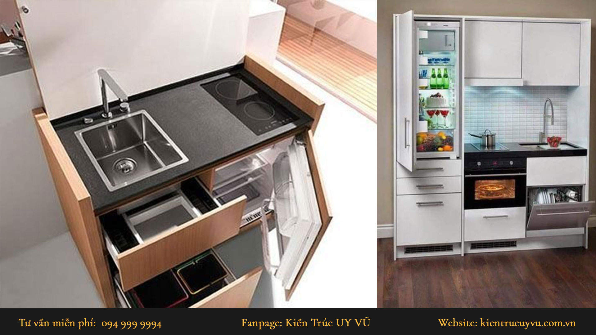 Cách bố trí nhà bếp nhỏ tiết kiệm không gian, hiện đại Kệ tủ bếp đa năng