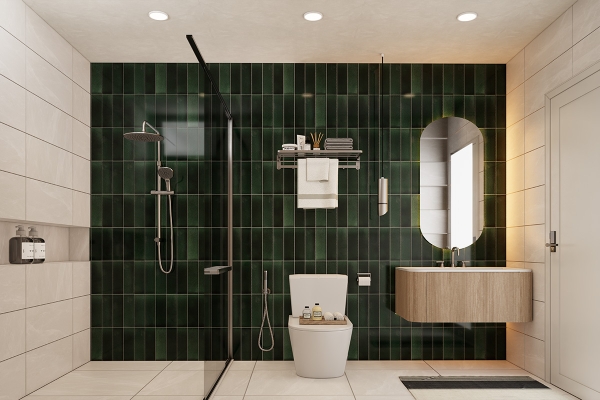 WC được lát đá màu xanh độc đáo