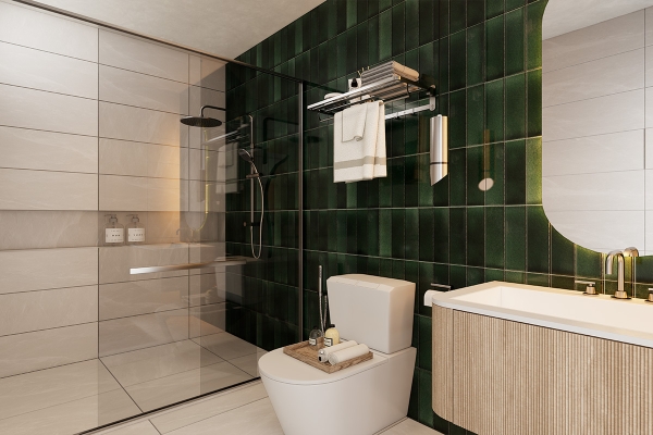 Phối cảnh WC tầng 2 phòng con - nhà anh Bảo