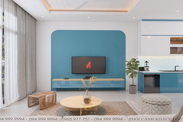 Những mảng màu xanh tạo nên điểm nhấn cho căn phòng
