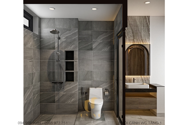 Phối cảnh WC tầng 1 nhà chị Huyền anh Hải
