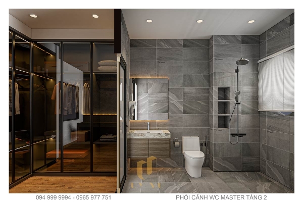 Phối cảnh phòng thay đồ, phòng wc phòng Master