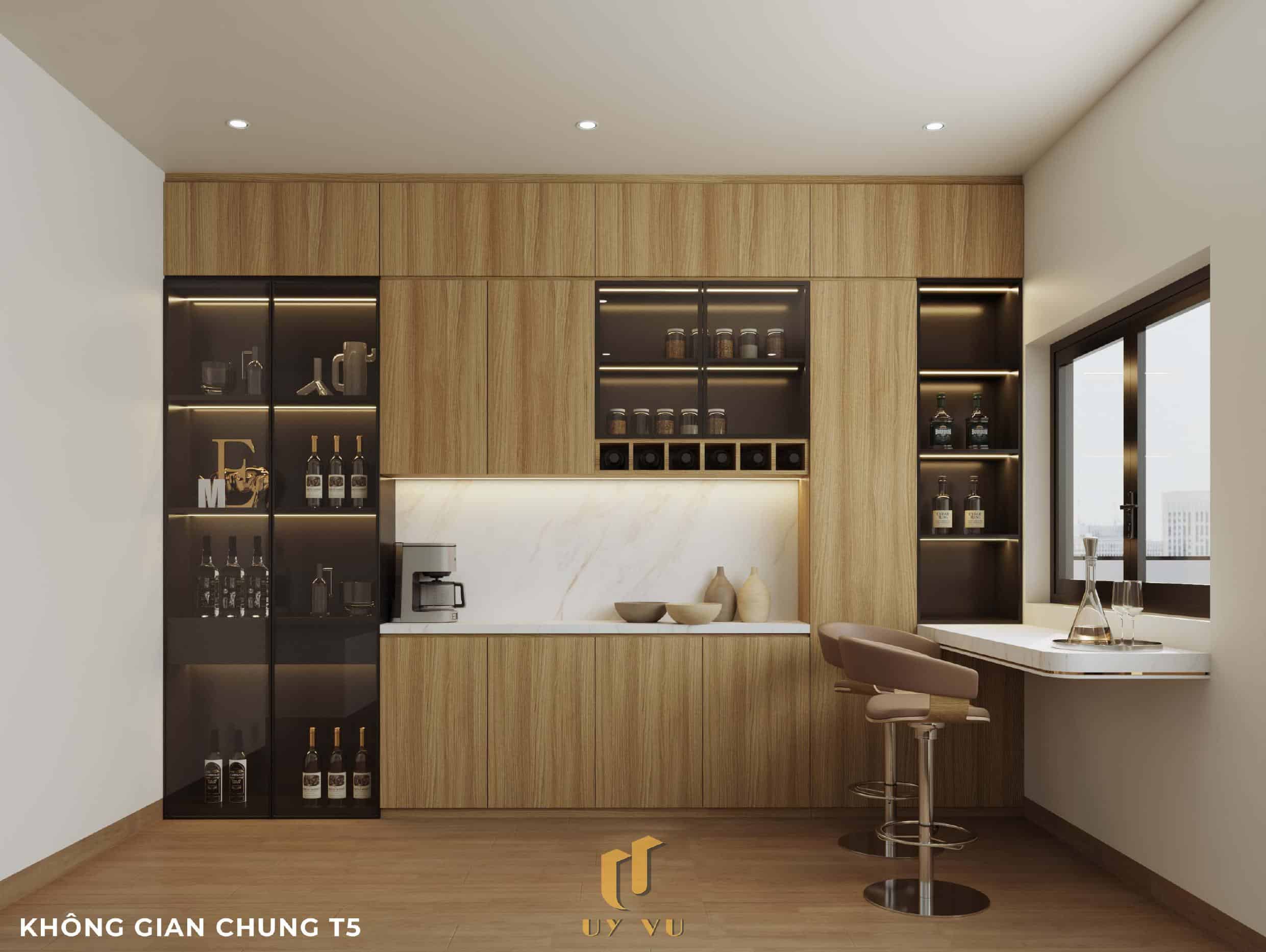 Nhà Chị Xuân Đà Nẵng | Hiện Đại, Tinh Tế Và Đầy Cảm Xúc Phối cảnh không gian chung tầng 5 nhà chị Xuân Đà Nẵng